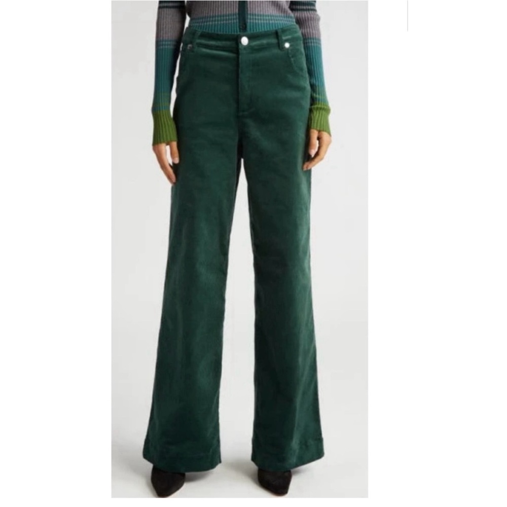 Staud Grayson Wide Leg Corduroy Pants in Pine